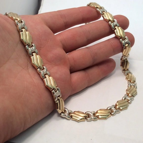 Lady's 14k Solid Real Heavy 2 Tone Yellow Gold XO Hearts Necklace 40.50gr 18'' - Picture 8 of 11